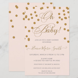 Budget Oh Baby roze Gold Baby shower Uitnodiging