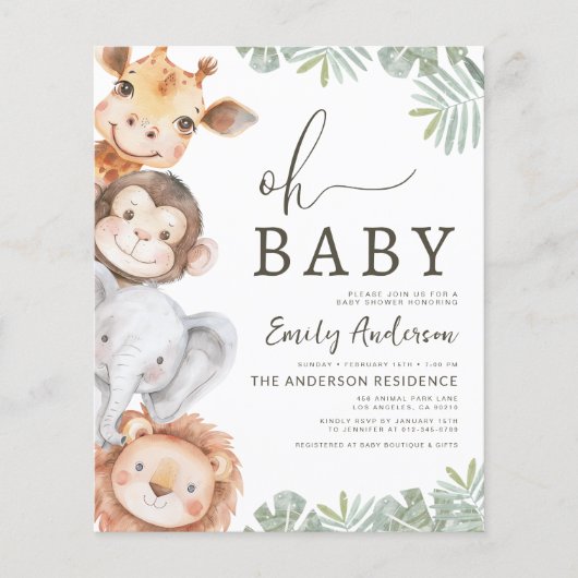 Budget Oh Baby Safari Animal Boy's Baby shower Flyer (Voorkant)