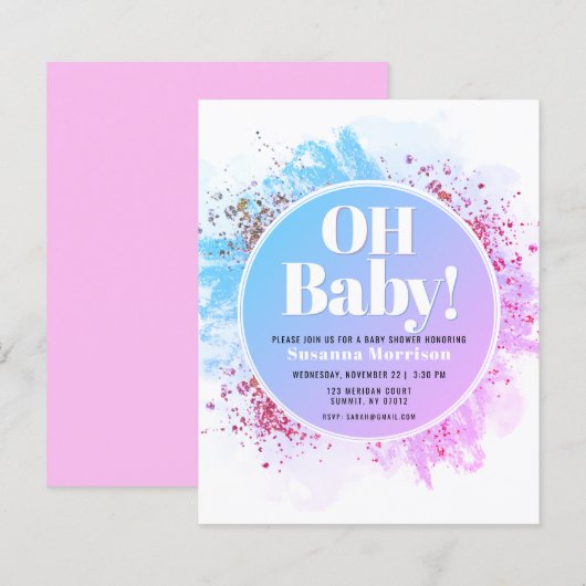 Budget Oh Baby shower Waterverf Glitter (Voorkant / Achterkant)