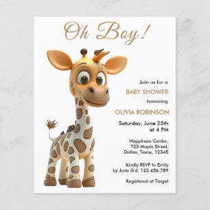 Budget Oh Boy Baby Giraffe Baby shower Uitnodiging Flyer