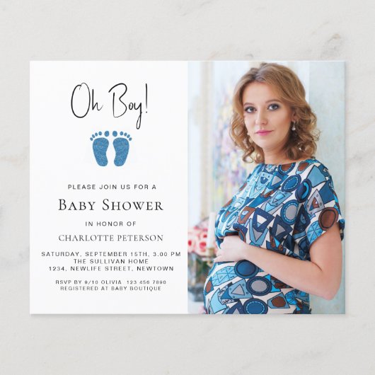 Budget Oh Boy Baby shower Fotouitnodiging (Voorkant)