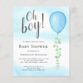 Budget Oh Boy Blue Baby shower Uitnodiging (Voorkant)