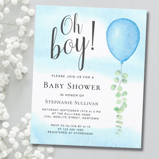 Budget Oh Boy Blue Baby shower Uitnodiging