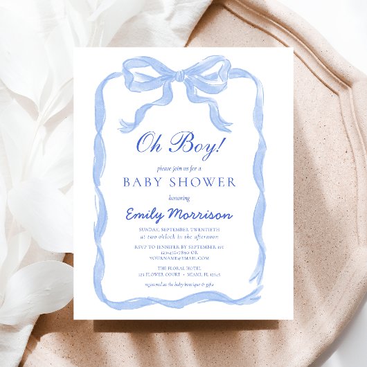 Budget Oh Boy Blue Ribbon Bow Baby shower Flyer