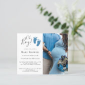 Budget Oh Boy Foto Couples Baby shower Uitnodiging (Staand voorkant)