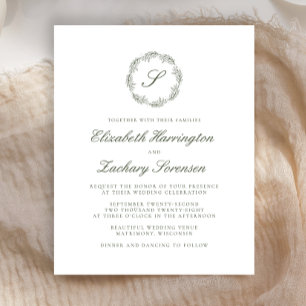 Budget Olijf Groen Monogram Krans Script Bruiloft