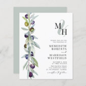 Budget Olijftak Monogram Bruiloft Uitnodiging (Voorkant / Achterkant)