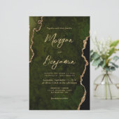 Budget Olive Green Agate Script Wedding Uitnodigin (Staand voorkant)