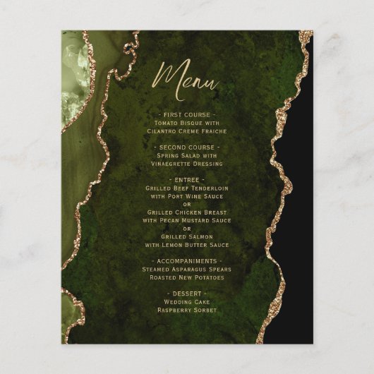 Budget Olive Green Gold Agate Wedding Menu (Devant)