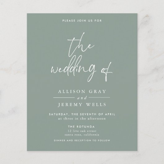 Budget Olive Wedding Invitation Flyer (Voorkant)
