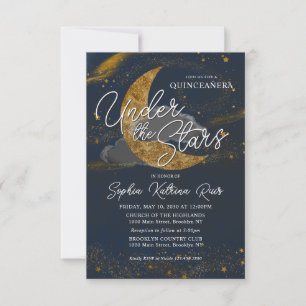 Budget Onder de sterren Blue Gold Moon Quinceanera Notitiekaartje