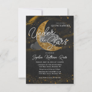 Budget Onder de sterren Gold Moon Glam Quinceanera Notitiekaartje