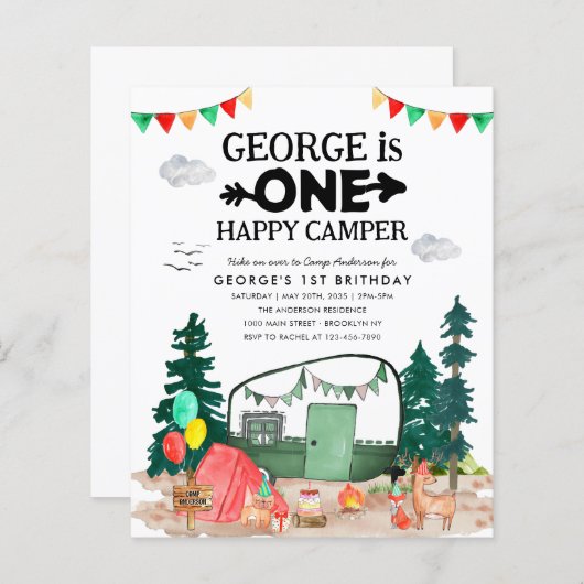 Budget ONE Happy Camper Bossen Camping 1e Verjaard (Voorkant / Achterkant)