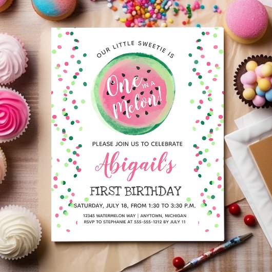 Budget One in een Melon First Birthday uitnodiging