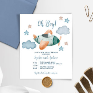 Budget Op Op en Weg Vliegtuig Baby Shower Uitnodig