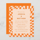 Budget Oranje Abstracte Check Wedding Uitnodiging (Voorkant / Achterkant)