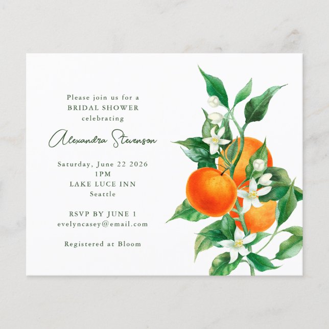 Budget Oranje Fruit Bridal Shower Invitation (Voorkant)