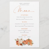 Budget Oranje Pumpkins Herfst Florals Wedding Menu (Voorkant)