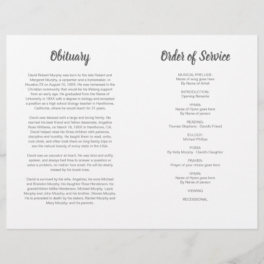 Budget Order of Service Funeral Memorial Programme (Achterkant)