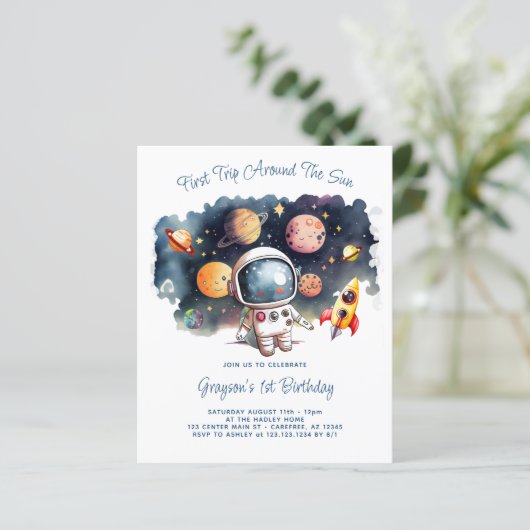 Budget Outerspace Planets Boy Verjaardag Uitnodigi (Staand voorkant)