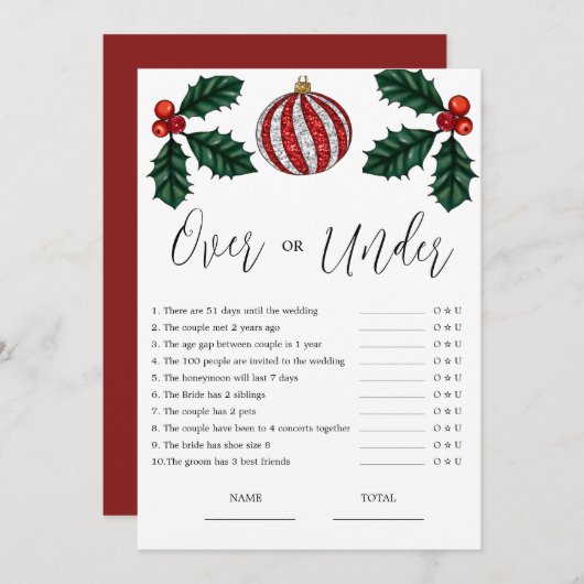 Budget Over of Onder Kerst Bruids Spel Kaart (Voorkant / Achterkant)