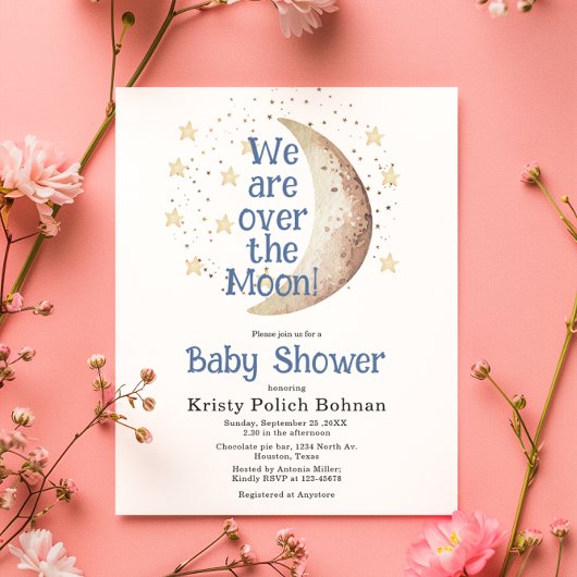Budget Over the Moon Blue Boy Baby shower Kaart