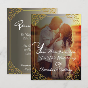 Budget overlay foto elegant bruiloft uitnodiging briefkaart