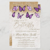 Budget Paars Butterfly Baby shower Invitation (Voorkant / Achterkant)