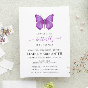 Budget Paars Butterfly Baby shower Invitation