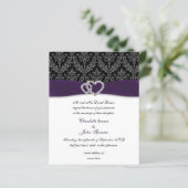 Budget Paars Damask Diamante Wedding-uitnodiging (Staand voorkant)