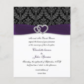Budget Paars Damask Diamante Wedding-uitnodiging (Voorkant)