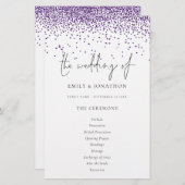Budget Paars Glitter Script Wedding Programme (Voorkant / Achterkant)