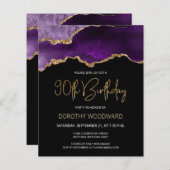 Budget Paars Gold Agate 90th Birthday Invitation (Voorkant / Achterkant)