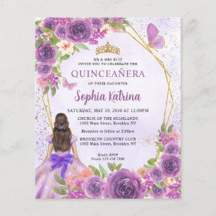 Budget Paars Gold Floral Princess Quinceañera