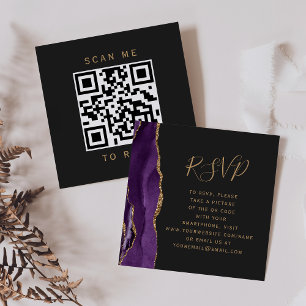 Budget Paars Goud Agaat Huwelijk QR Code RSVP Informatiekaartje