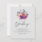BUDGET Paars Oranje Floral Wedding Invite (Voorkant)