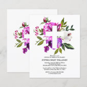 Budget Paars & White Cross Baptism Uitnodiging (Voorkant / Achterkant)