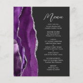 Budget Paars Zilveren Agate Script Trouwmenu (Voorkant)