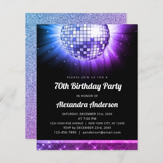 Budget Paarse 70e Verjaardagsfeest 70's Disco Ball (Voorkant / Achterkant)