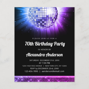 Budget Paarse 70e Verjaardagsfeest 70's Disco Ball Flyer