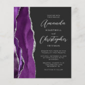 Budget Paarse Agaat Silver Dark Wedding Invitation (Voorkant)