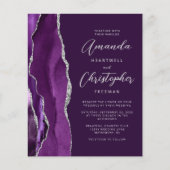 Budget Paarse Agaat Zilveren Plum Huwelijksuitnodi (Voorkant)