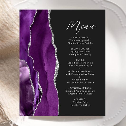 Budget Paarse Agate Zilveren Script Trouwmenu