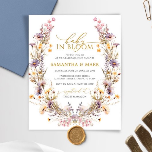 Budget Paarse Baby in Bloom Douche Uitnodiging