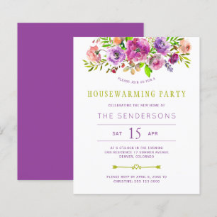 Budget paarse bloem huis verwarming feest uitnodig