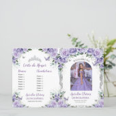 Budget Paarse Bloemen Quinceanera 15 Fotoprogramma (Staand voorkant)