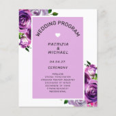 Budget Paarse Bloemen Trouwprogramma Flyer (Voorkant)