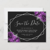 Budget Paarse Bloemen Zwarte Huwelijk Save the Dat (Voorkant)