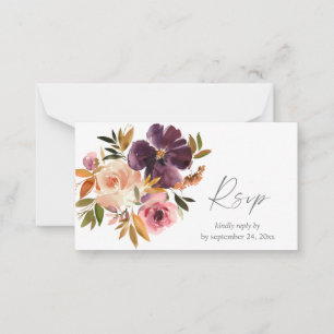 Budget Paarse & Blush Roze Bloemen 2SM Maaltijd RS Notitiekaartje