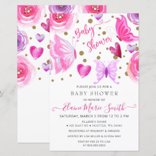 Budget Paarse Butterflies Baby shower Uitnodiging